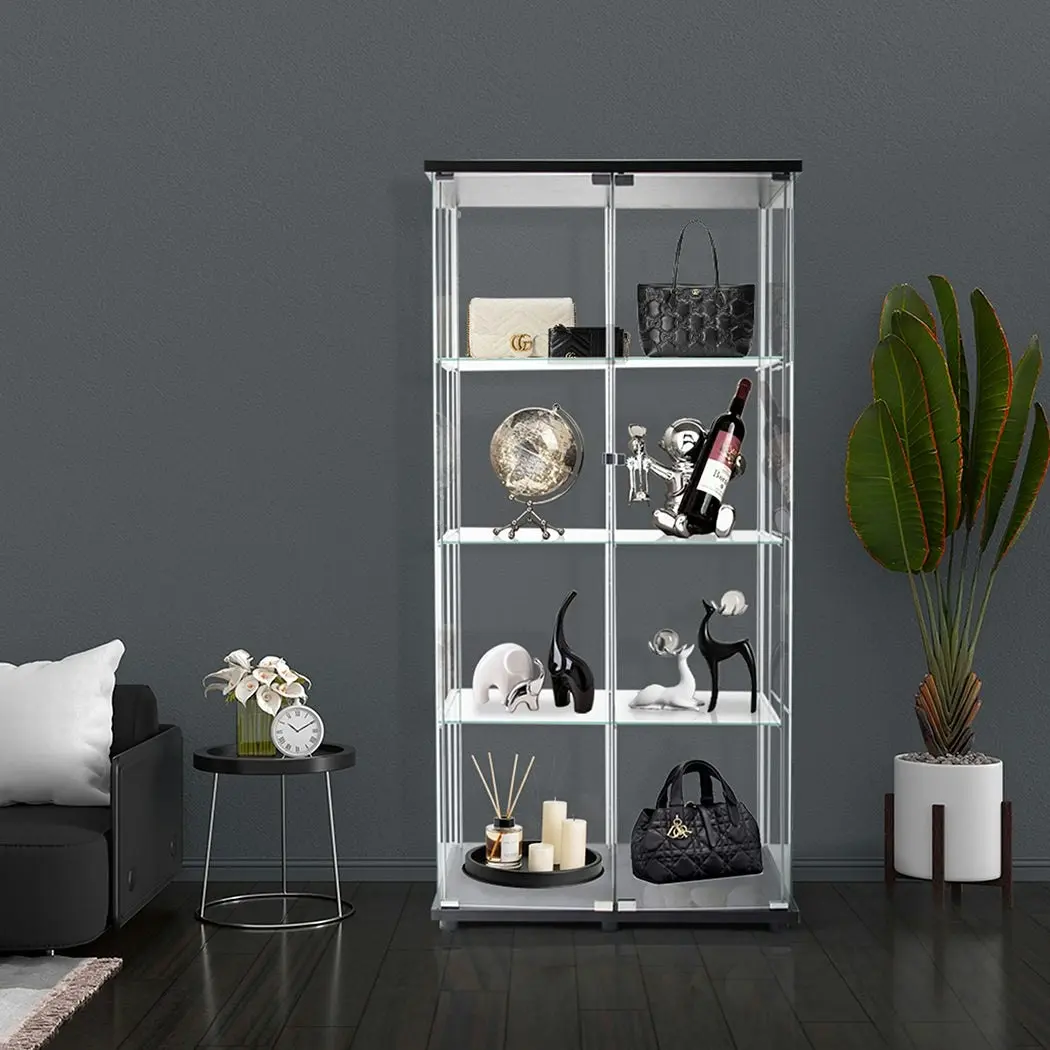 Stacked 164cm Glass Display Cabinet Collections Storage 4 Tier Shelves 2 Doors