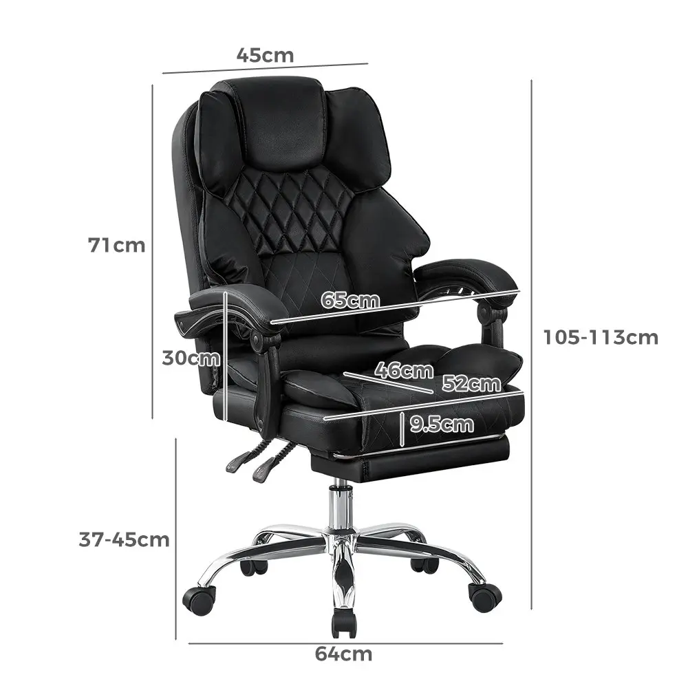 Furb Executive Office Chair PU Leather Thick Back Padded Support with Footrest Black