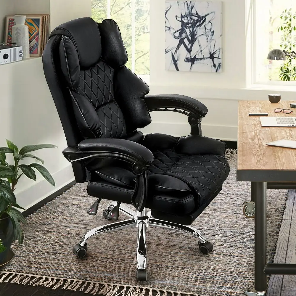 Furb Executive Office Chair PU Leather Thick Back Padded Support with Footrest Black