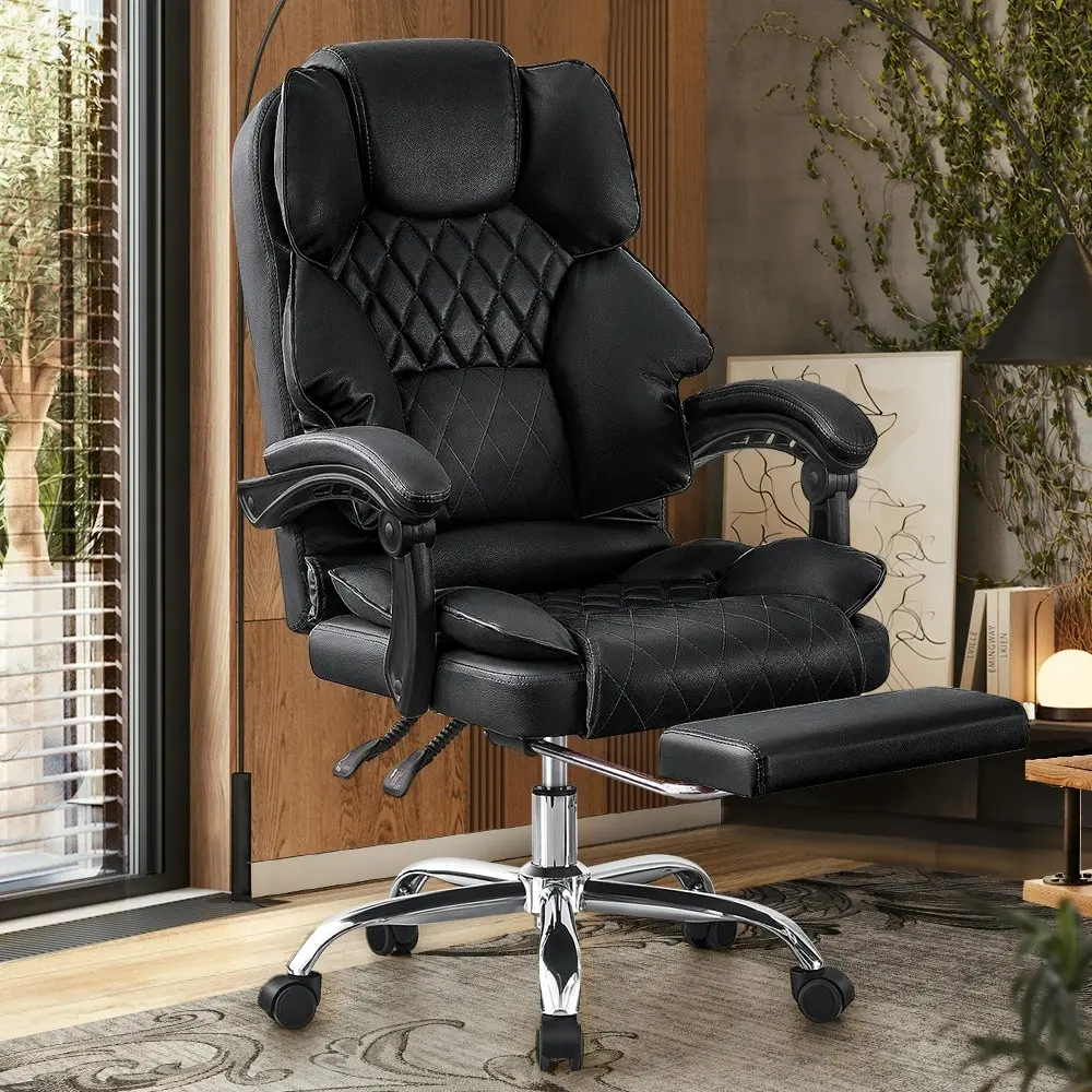 Furb Executive Office Chair PU Leather Thick Back Padded Support with Footrest Black