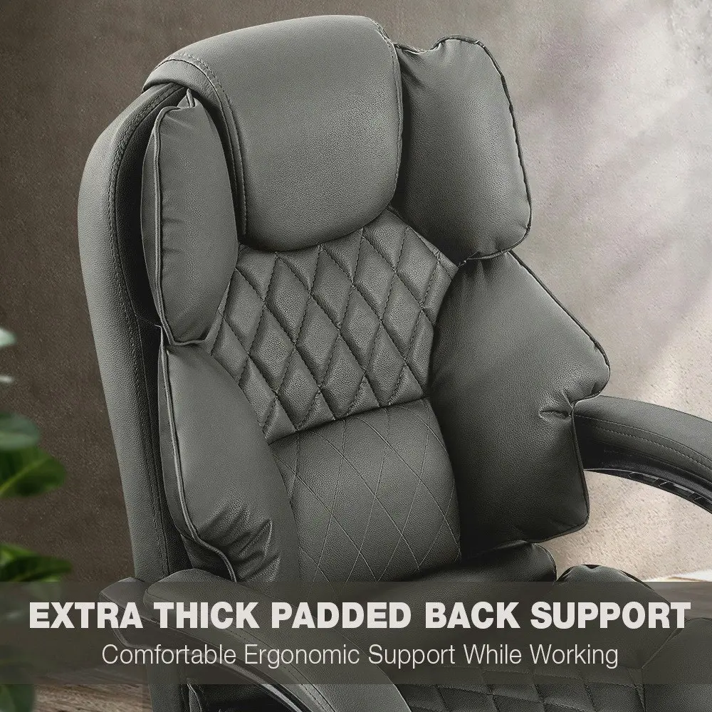 Furb Executive Office Chair PU Leather Thick Back Padded Support with Footrest Grey