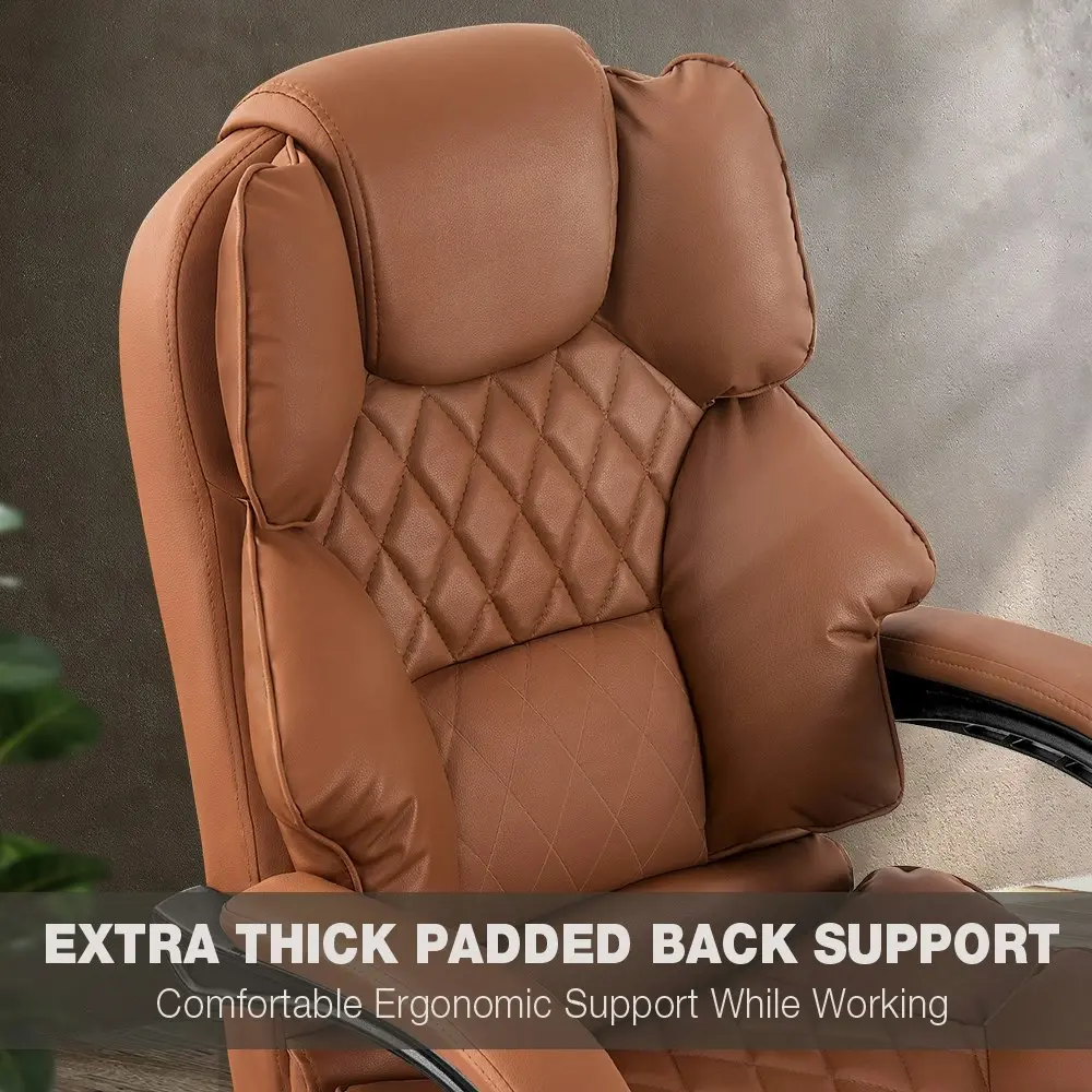 Furb Executive Office Chair PU Leather Thick Back Padded Support with Footrest Brown