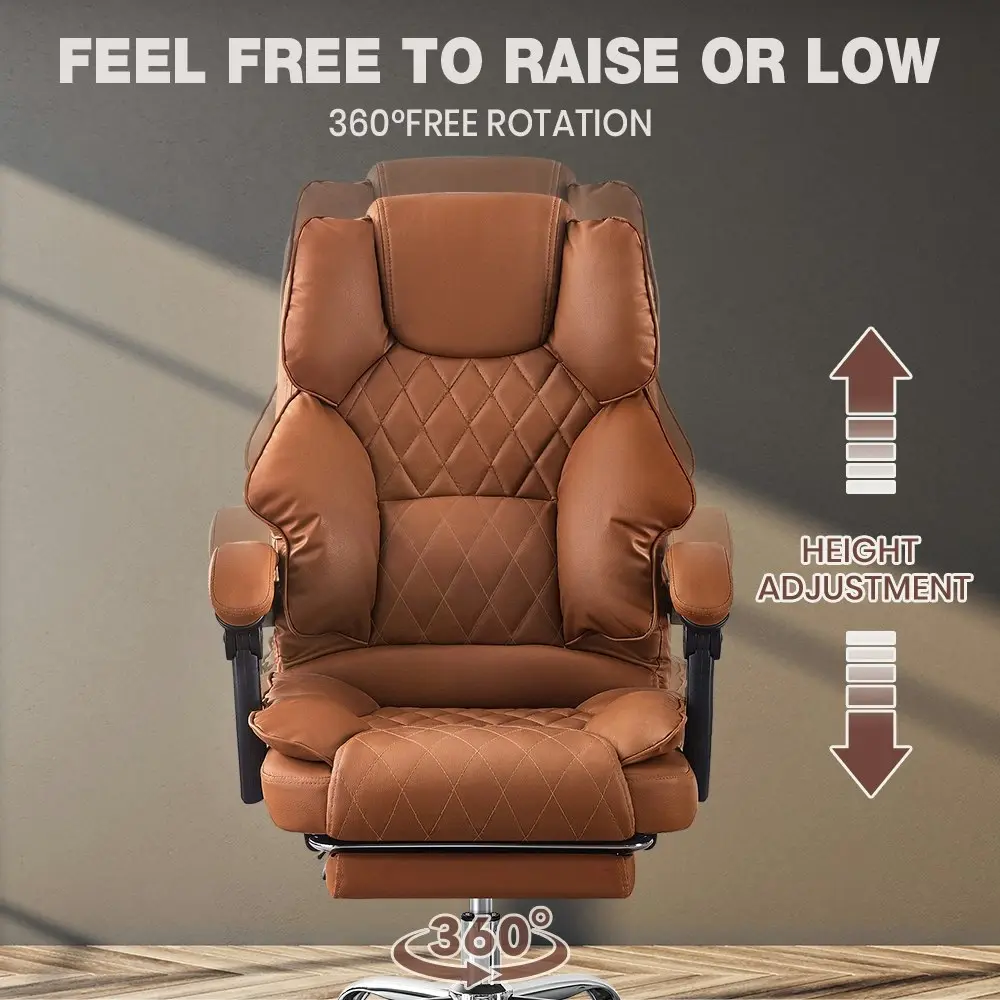 Furb Executive Office Chair PU Leather Thick Back Padded Support with Footrest Brown