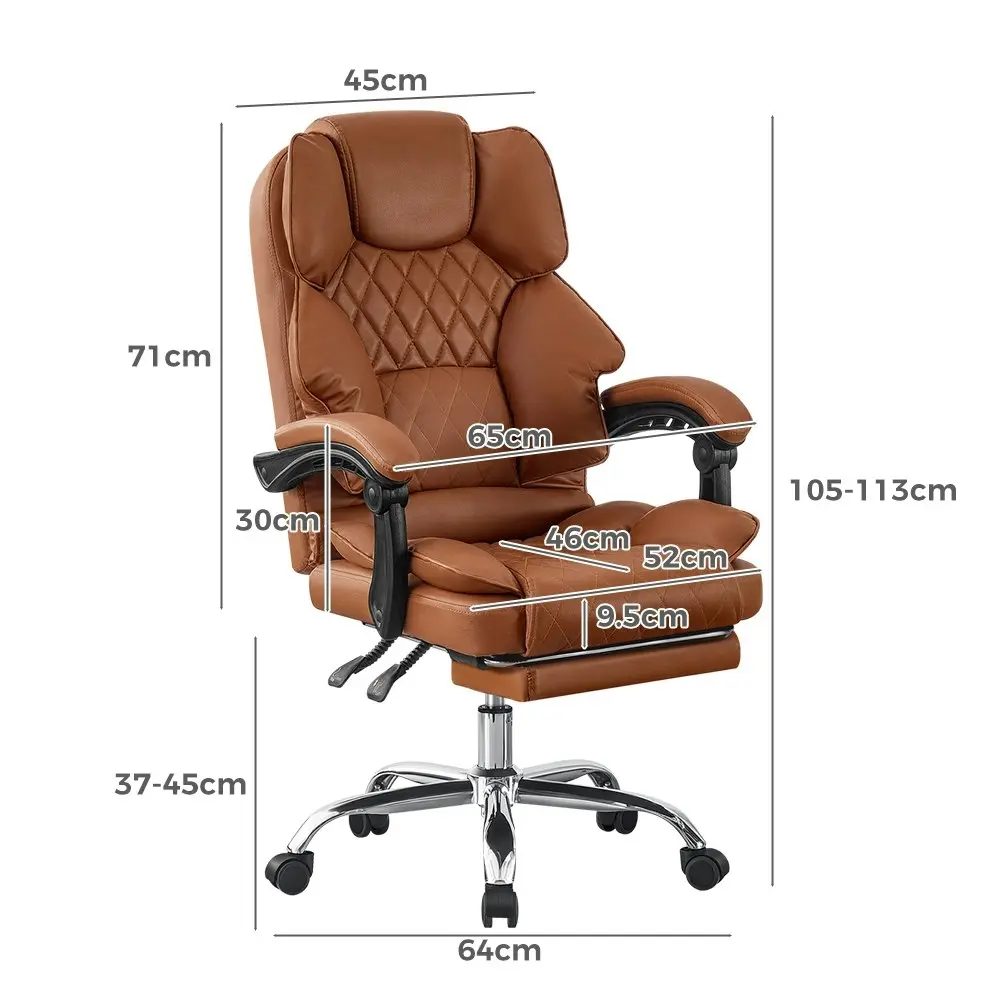 Furb Executive Office Chair PU Leather Thick Back Padded Support with Footrest Brown