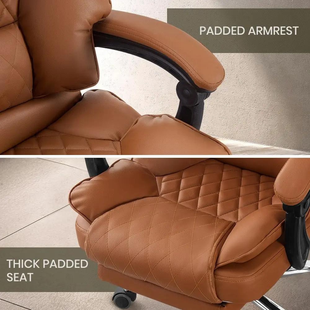 Furb Executive Office Chair PU Leather Thick Back Padded Support with Footrest Brown