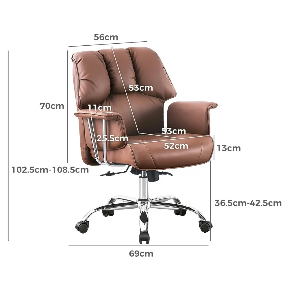 Furb Executive Office Chair PU Leather Mid-Back Thick Padded Back Support Brown