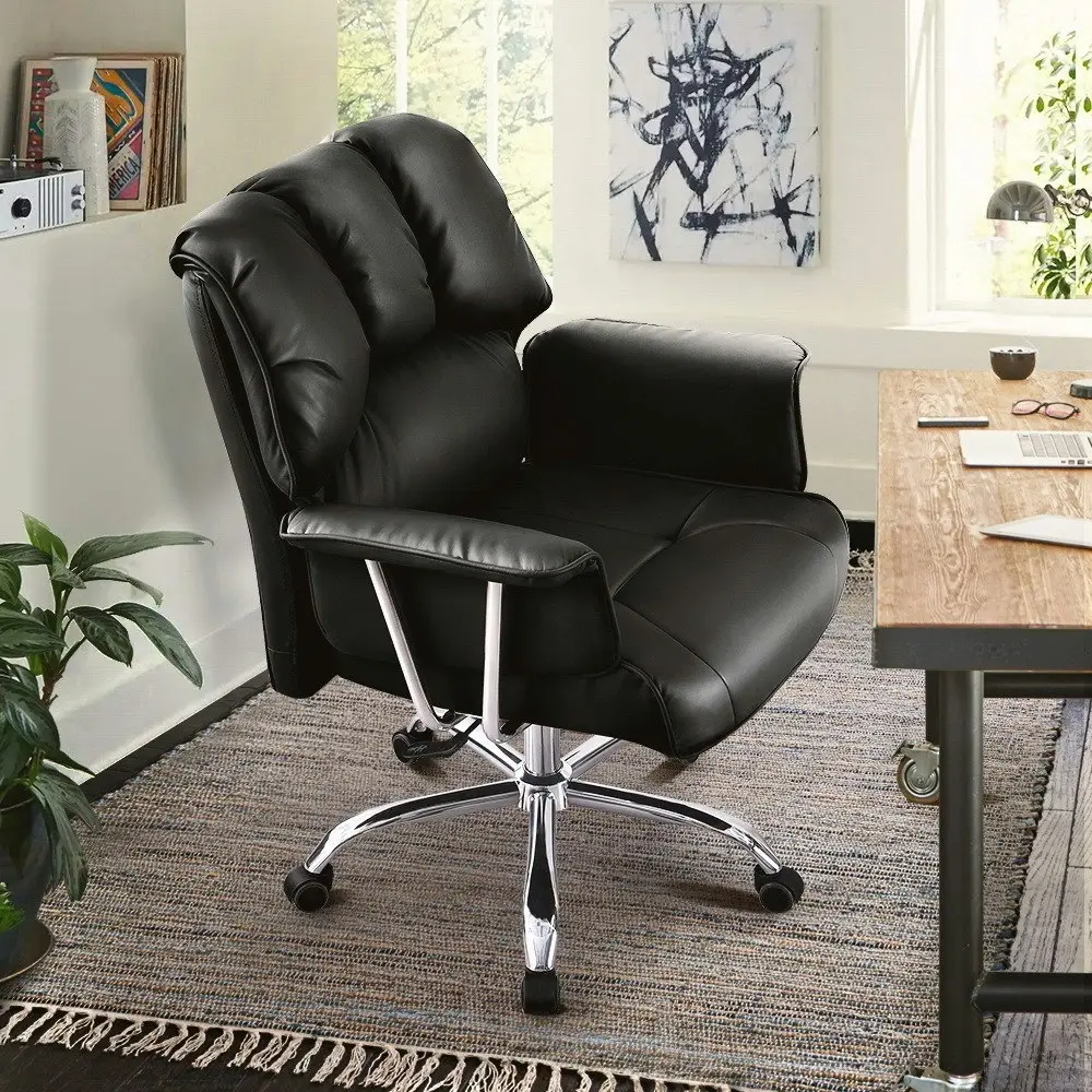 Furb Executive Office Chair PU Leather Mid-Back Thick Padded Back Support Black