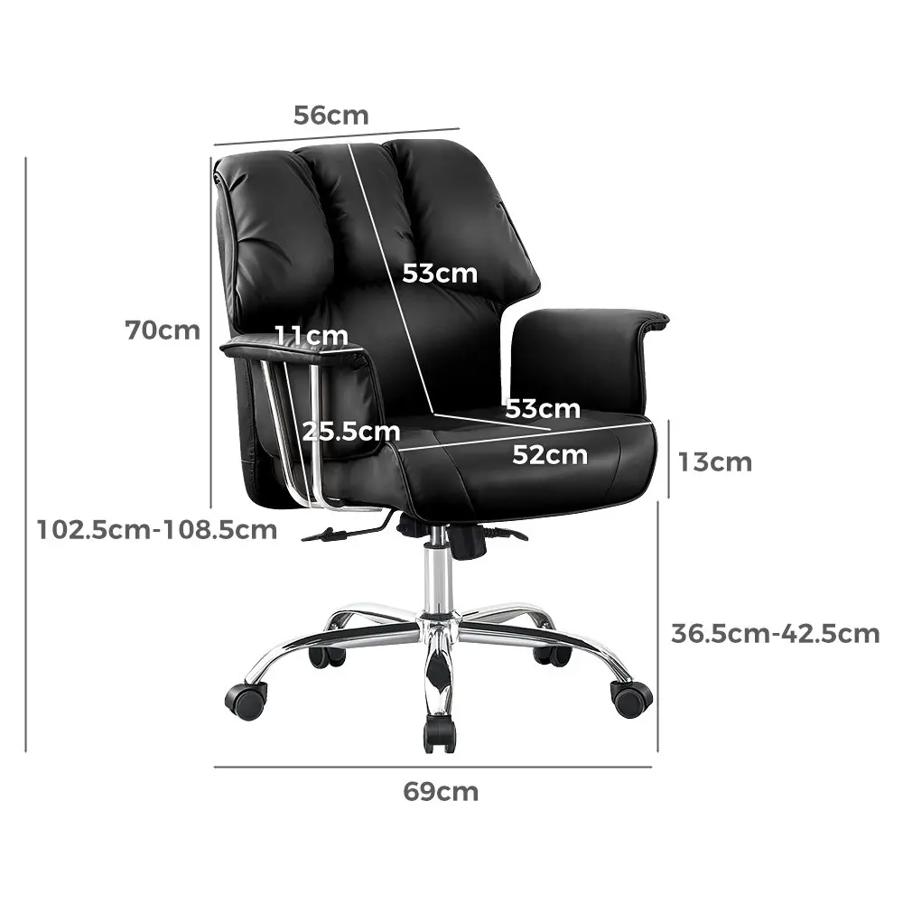 Furb Executive Office Chair PU Leather Mid-Back Thick Padded Back Support Black