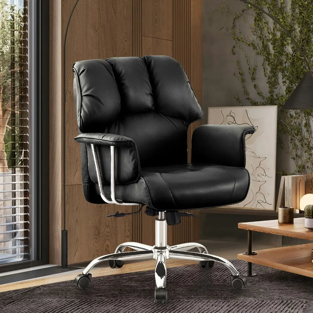 Furb Executive Office Chair PU Leather Mid-Back Thick Padded Back Support Black