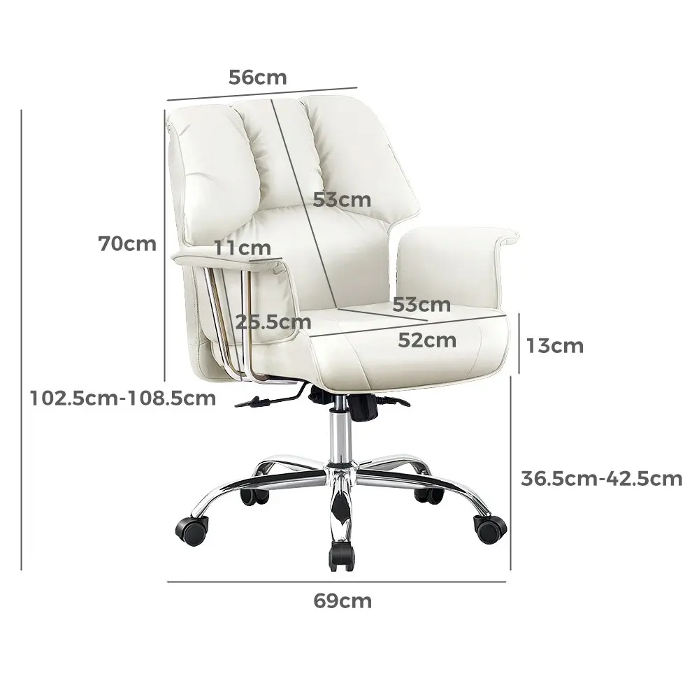 Furb Executive Office Chair PU Leather Mid-Back Thick Padded Back Support White