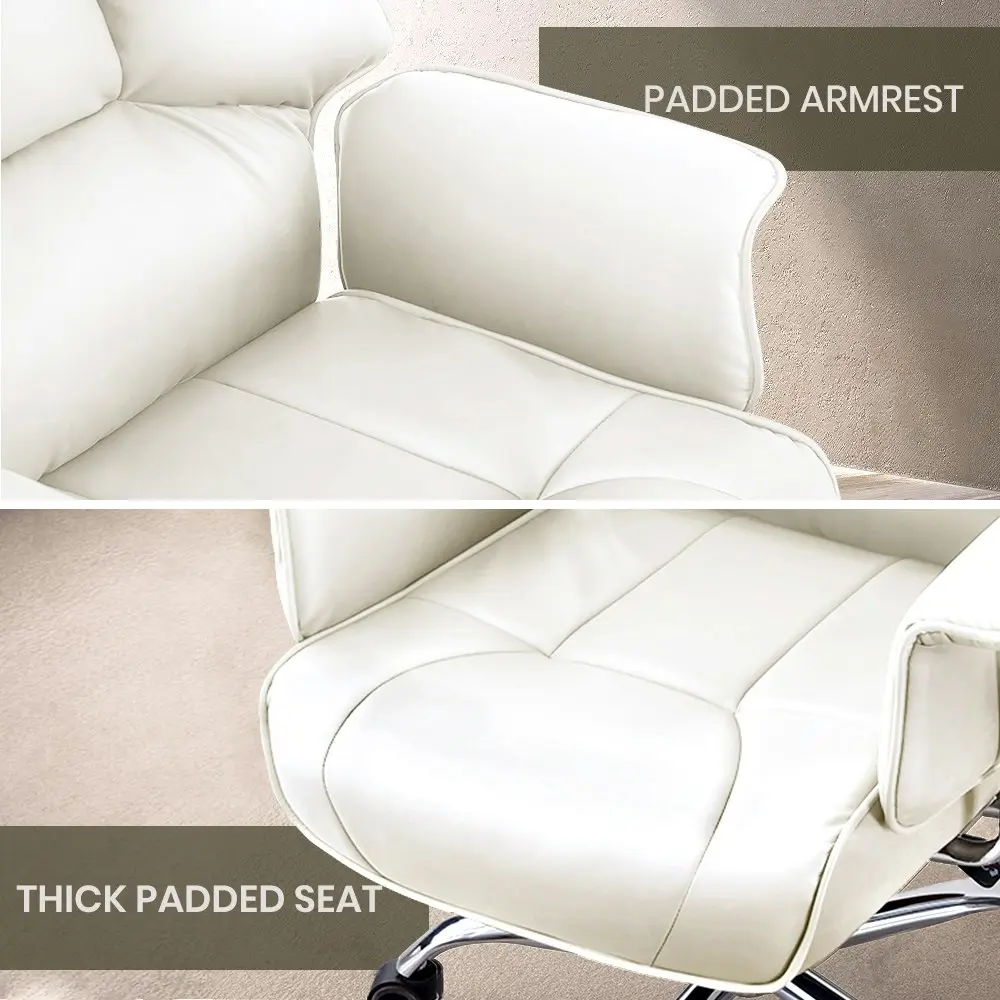 Furb Executive Office Chair PU Leather Mid-Back Thick Padded Back Support White