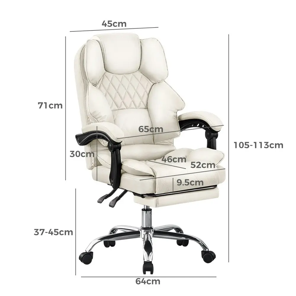 Furb Executive Office Chair PU Leather Thick Back Padded Support with Footrest White