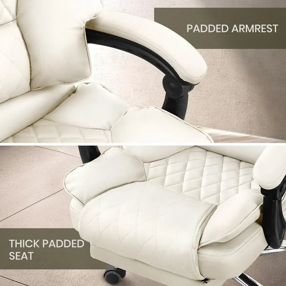 Furb Executive Office Chair PU Leather Thick Back Padded Support with Footrest White