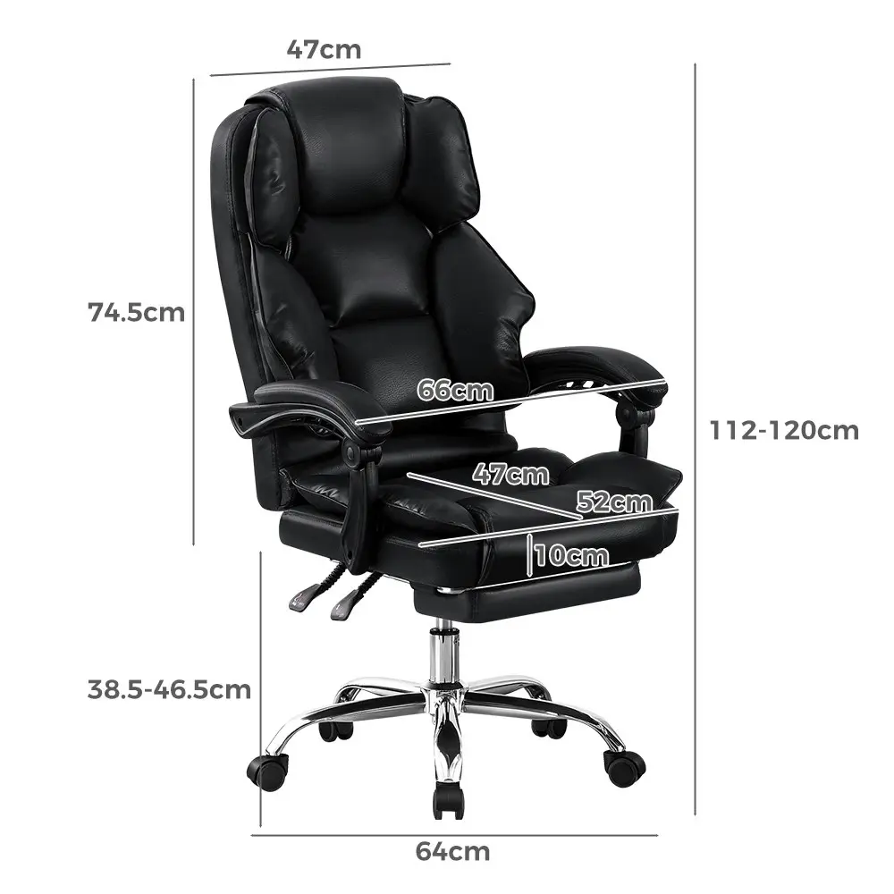 Furb Executive Office Chair PU Leather Thick Back Support Padded Seat Black