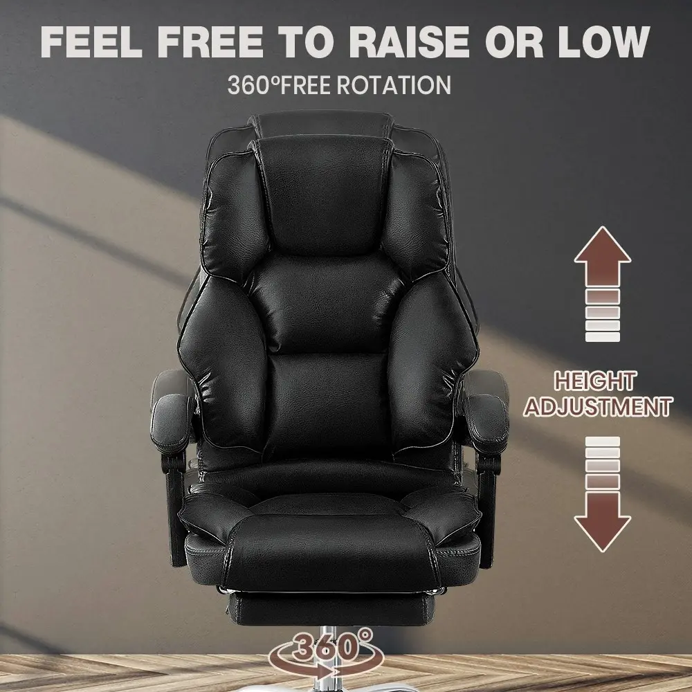 Furb Executive Office Chair PU Leather Thick Back Support Padded Seat Black