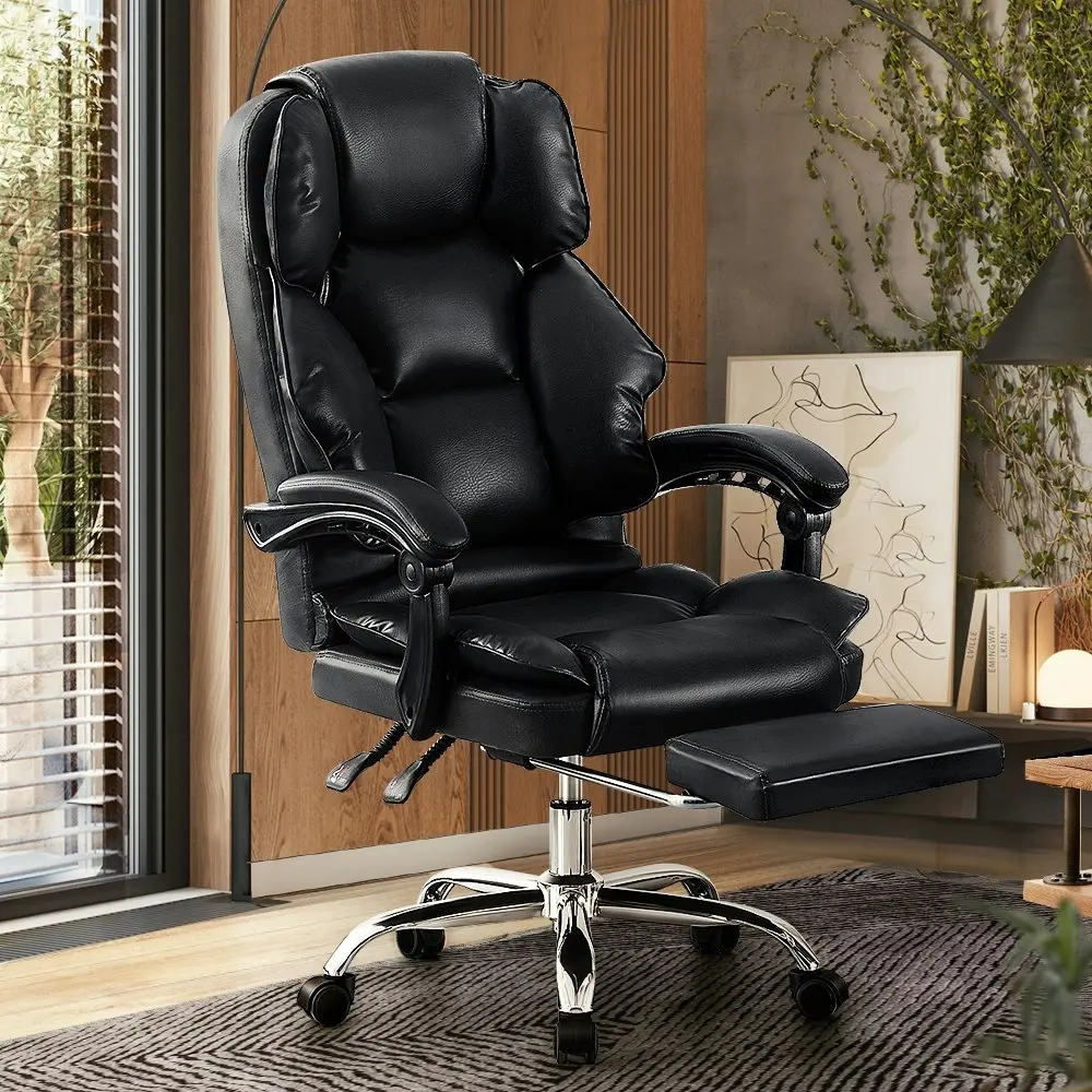 Furb Executive Office Chair PU Leather Thick Back Support Padded Seat Black