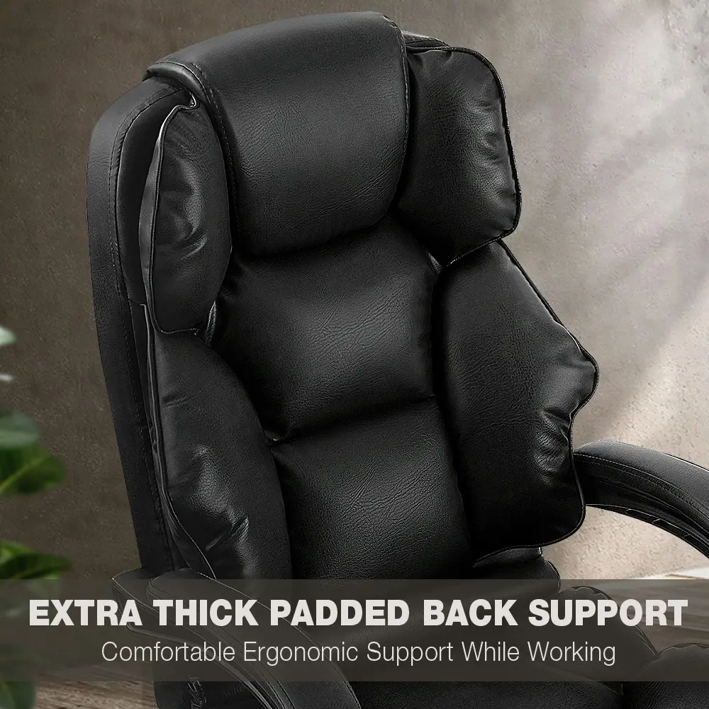 Furb Executive Office Chair PU Leather Thick Back Support Padded Seat Black