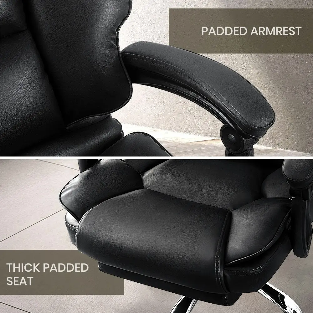 Furb Executive Office Chair PU Leather Thick Back Support Padded Seat Black