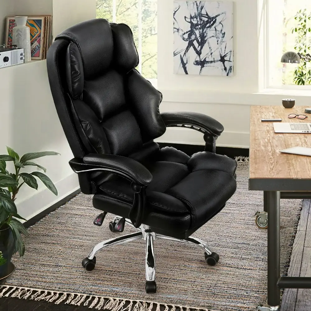 Furb Executive Office Chair PU Leather Thick Back Support Padded Seat Black