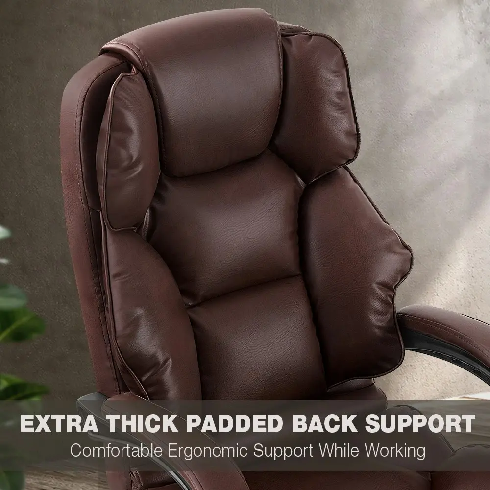 Furb Executive Office Chair PU Leather Thick Back Support Padded Seat Brown