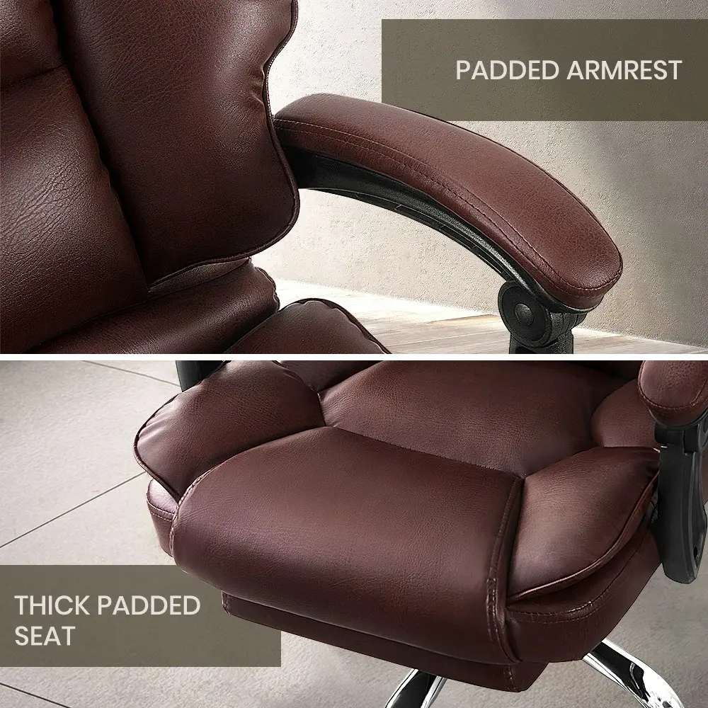 Furb Executive Office Chair PU Leather Thick Back Support Padded Seat Brown