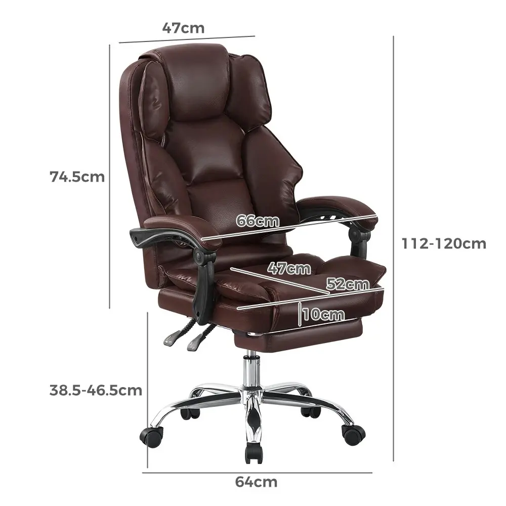 Furb Executive Office Chair PU Leather Thick Back Support Padded Seat Brown