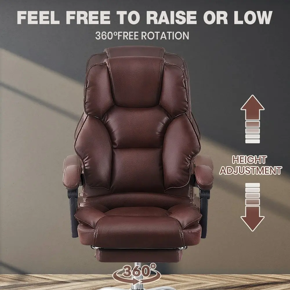 Furb Executive Office Chair PU Leather Thick Back Support Padded Seat Brown