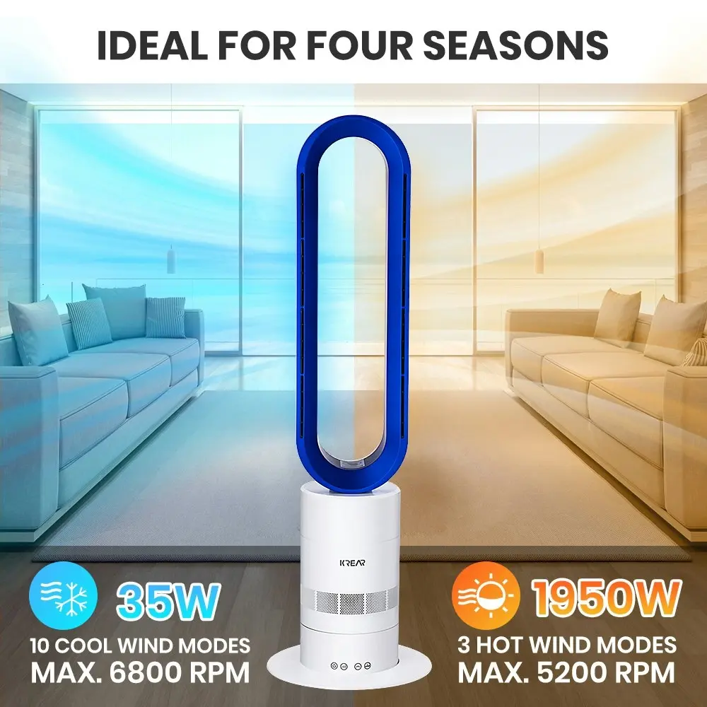 Krear Bladeless Tower Fan 2 IN 1 Oscillating Cooler & Heater Fans Remote Control