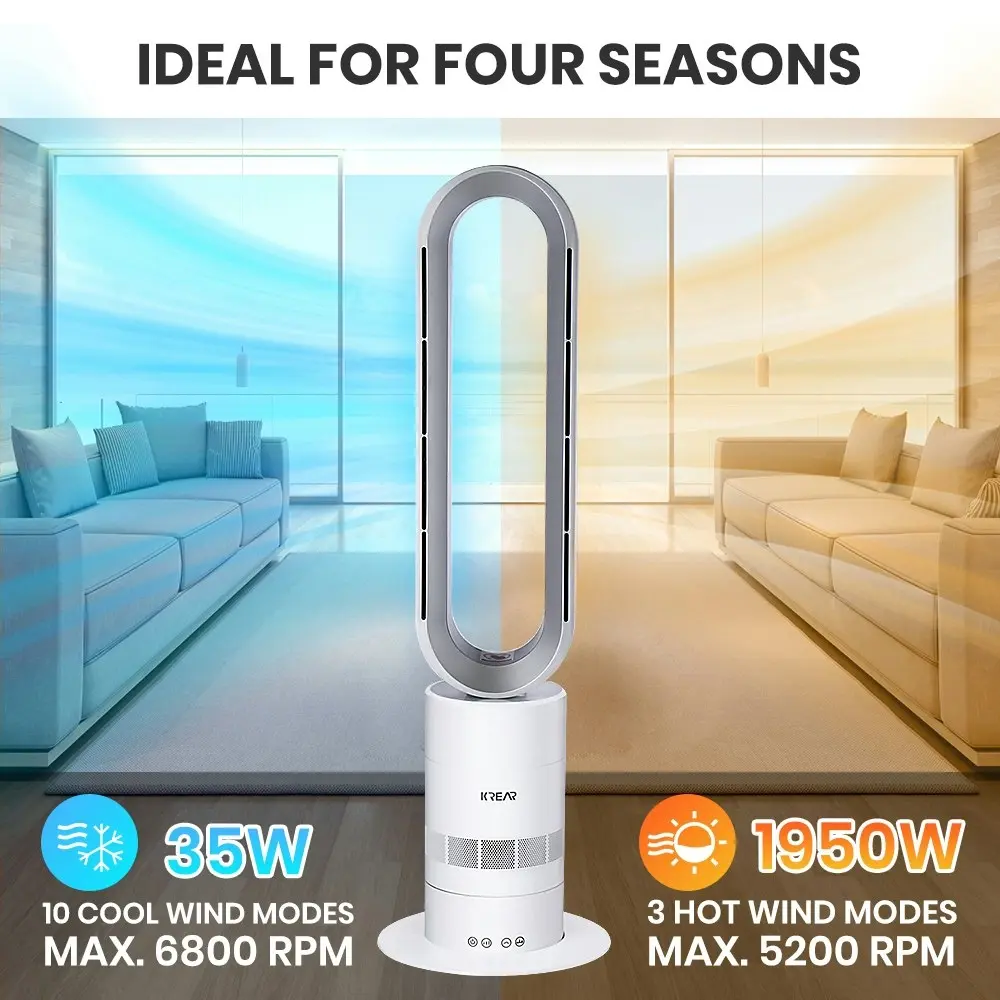 Krear Bladeless Tower Fan 2 IN 1 Oscillating Cooler Heater Portable Fans Remote