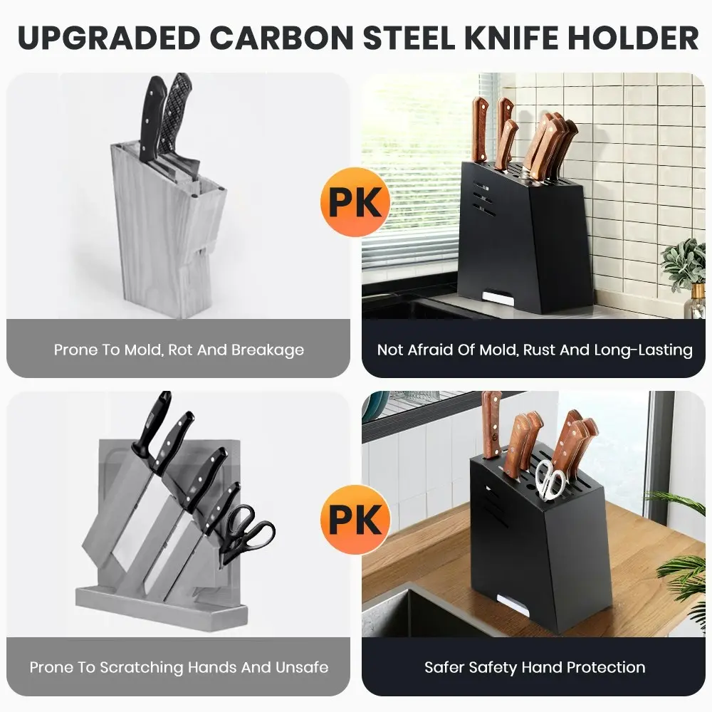 Simplus Kitchen Knife Block Carbon Steel knives Storage Chef Knife Holder Black