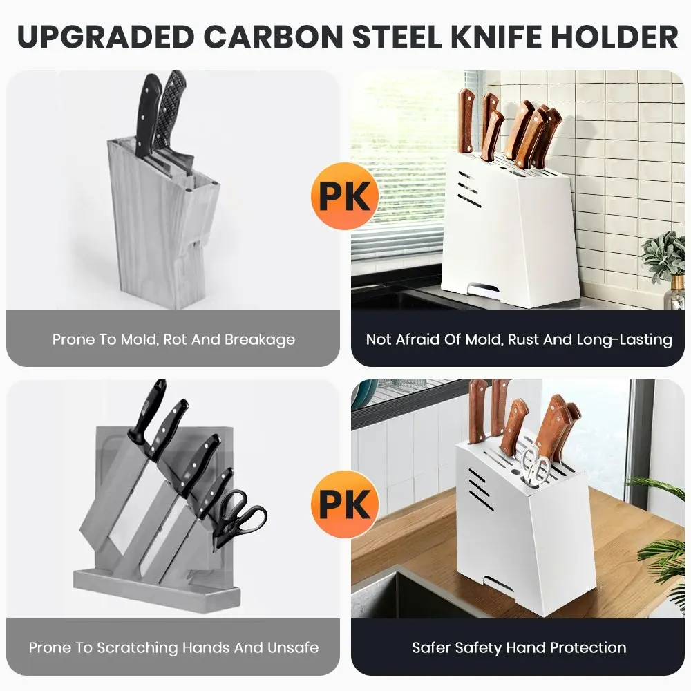 Simplus Kitchen Knife Block Carbon Steel knives Storage Chef Knife Holder White