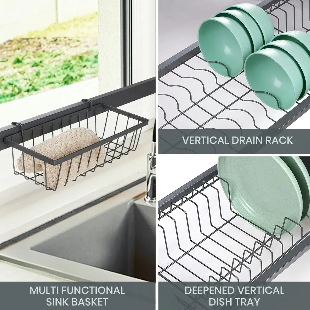 Simplus 95CM Dish Drying Rack Kitchen Holder Knife Storage Sink Organiser Grey