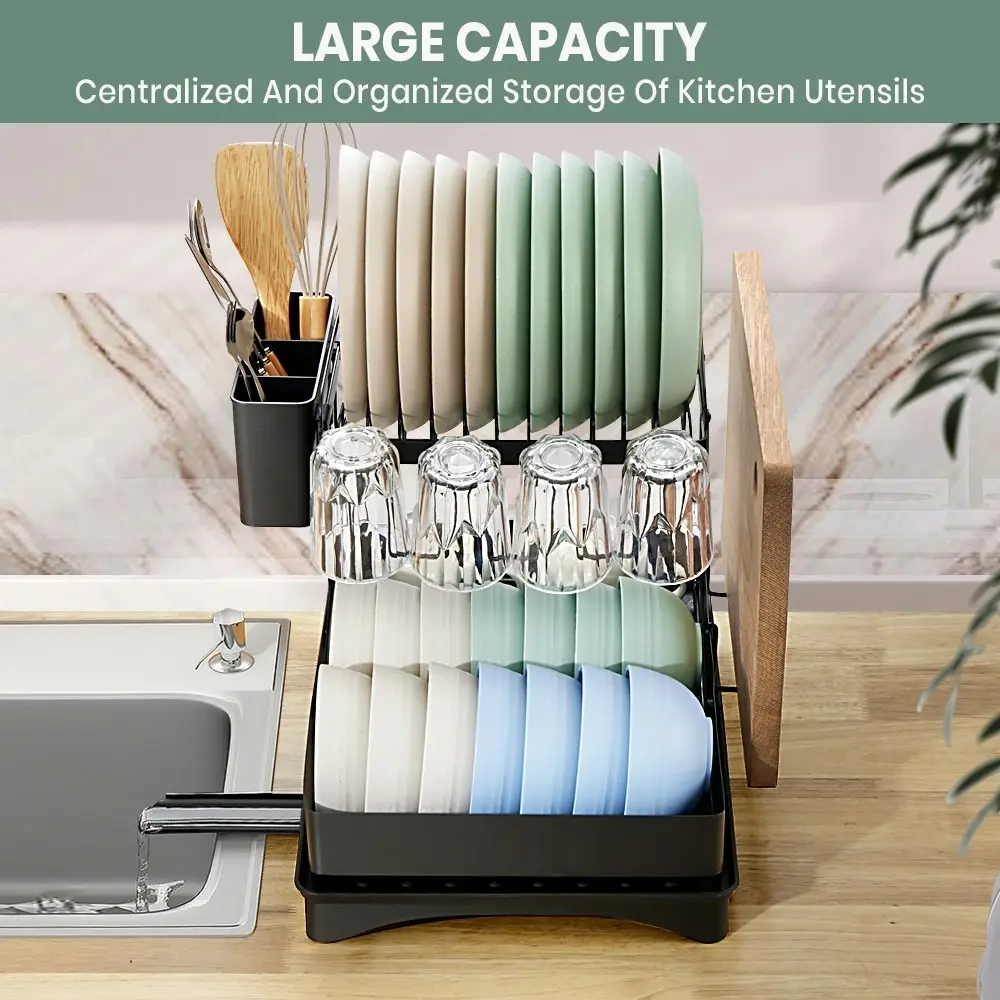 Simplus Dish Drainer Drying Rack with Cup Holder Kitchen Organiser Cutlery Tray