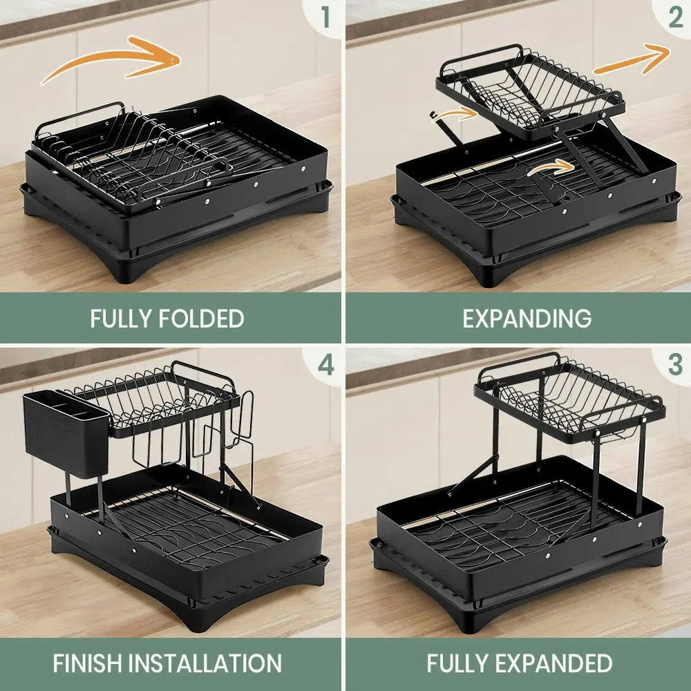 Simplus Dish Drainer Drying Rack with Cup Holder Kitchen Organiser Cutlery Tray