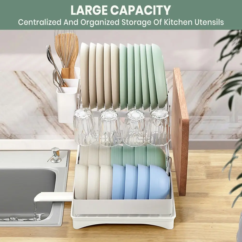 Simplus Dish Drainer Drying Rack Kitchen Organiser with Cup Holder Cutlery Tray