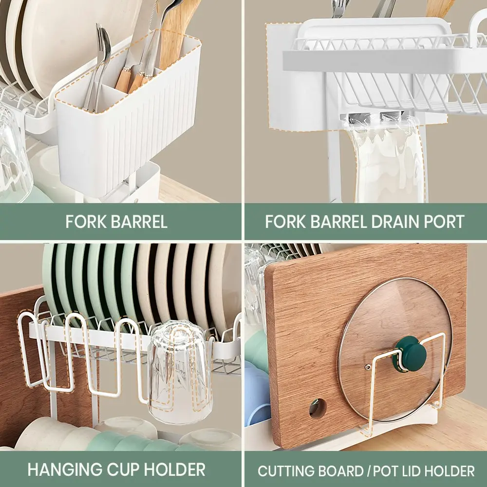 Simplus Dish Drainer Drying Rack Kitchen Organiser with Cup Holder Cutlery Tray