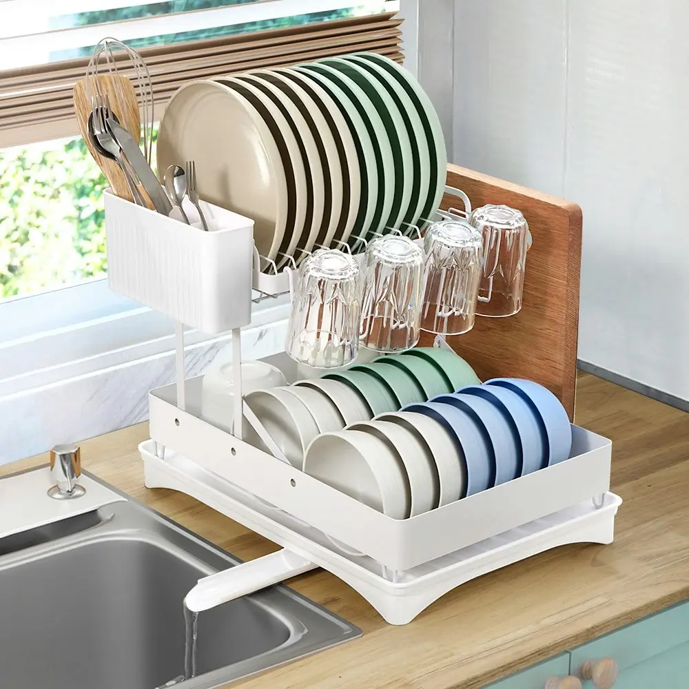 Simplus Dish Drainer Drying Rack Kitchen Organiser with Cup Holder Cutlery Tray