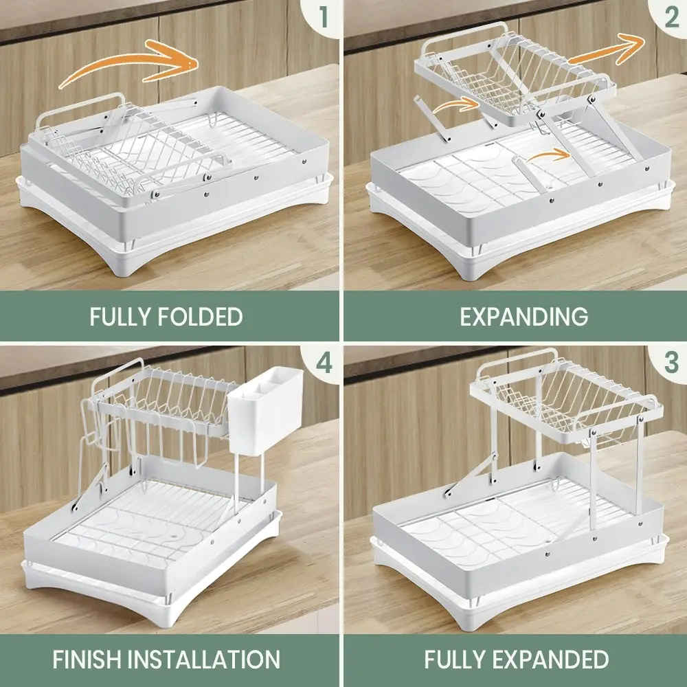 Simplus Dish Drainer Drying Rack Kitchen Organiser with Cup Holder Cutlery Tray