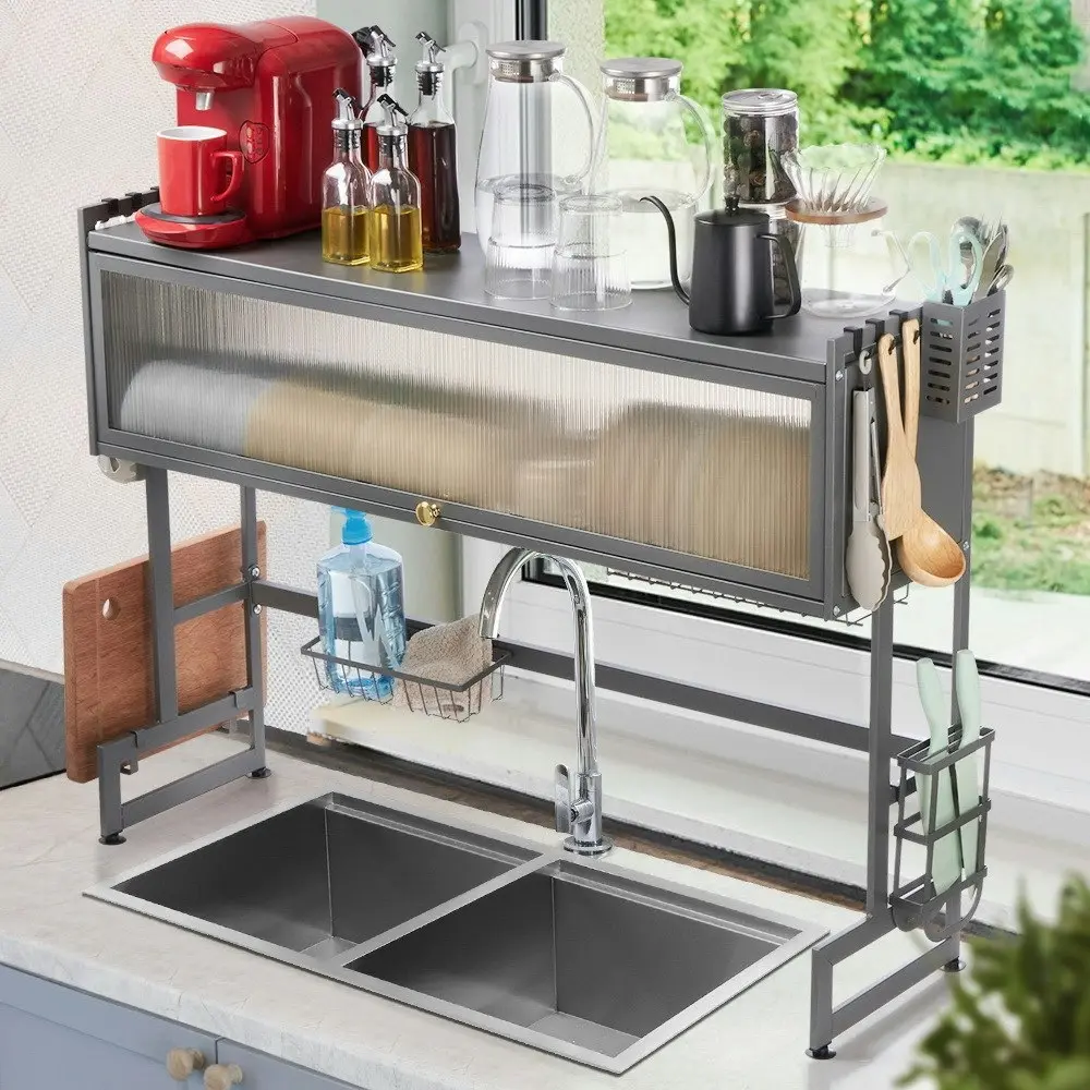 Simplus 85CM Dish Drying Rack Kitchen Holder Knife Storage Sink Organiser Grey