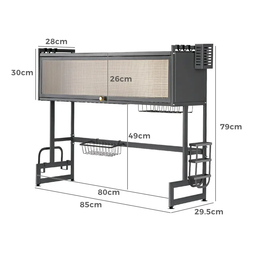 Simplus 85CM Dish Drying Rack Kitchen Holder Knife Storage Sink Organiser Grey