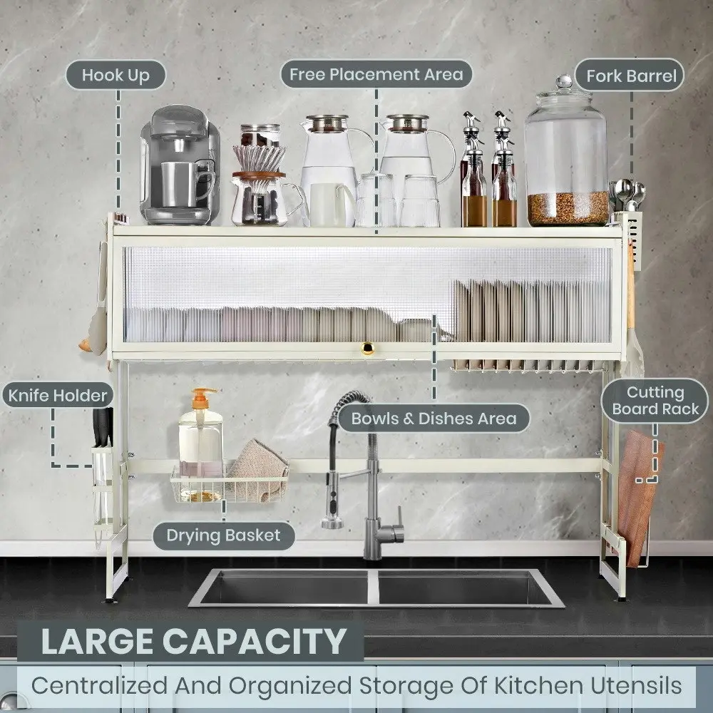 Simplus 105CM Dish Drying Rack Kitchen Holder Knife Storage Sink Organiser White