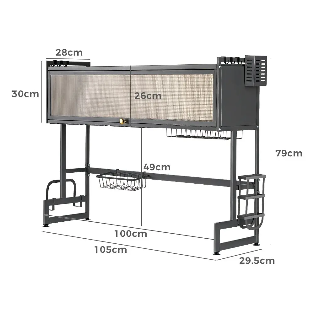 Simplus 105CM Dish Drying Rack Kitchen Holder Knife Storage Sink Organiser Grey