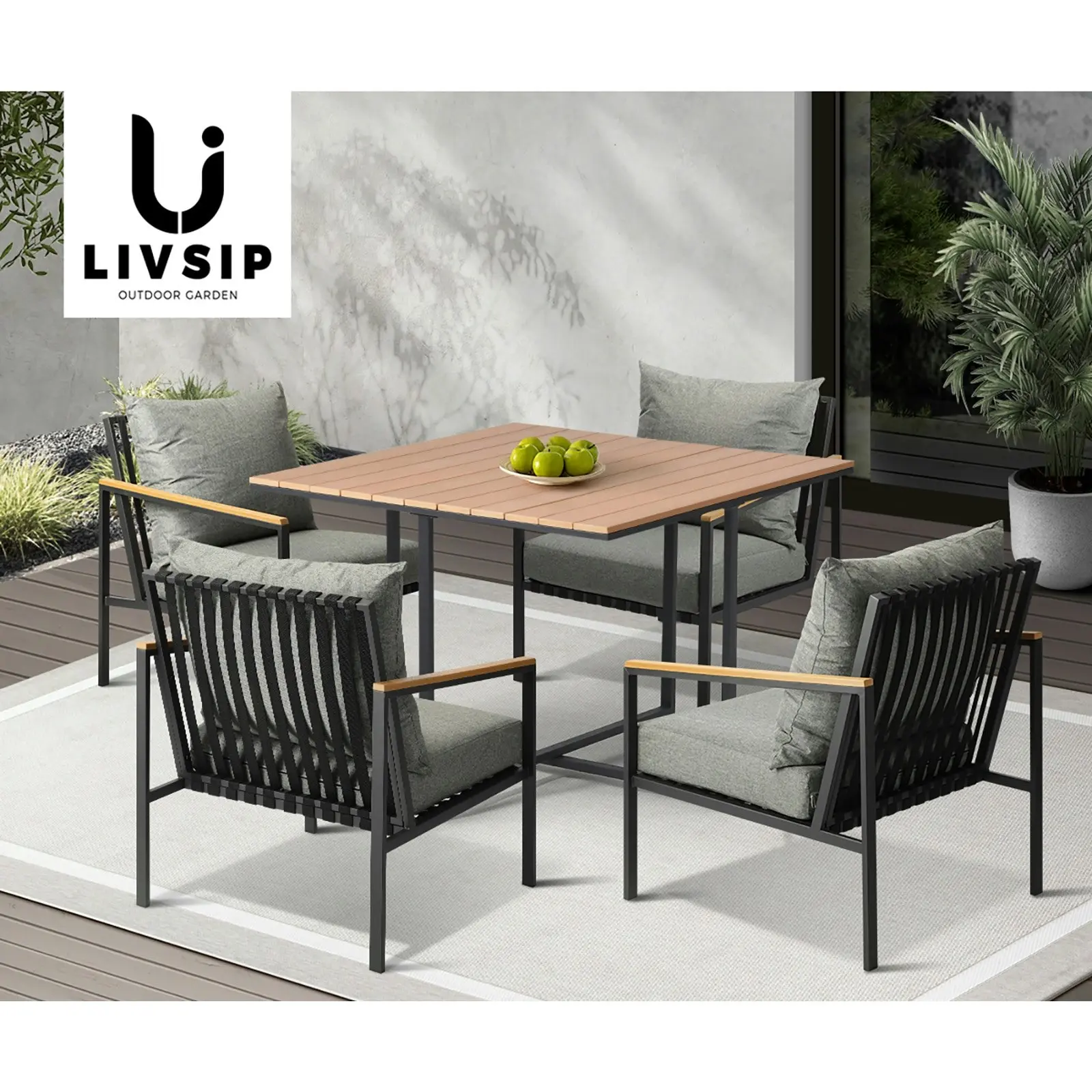 Livsip 4 Seater Outdoor Dining Set Square Table Chairs Patio Furniture Lounge Setting