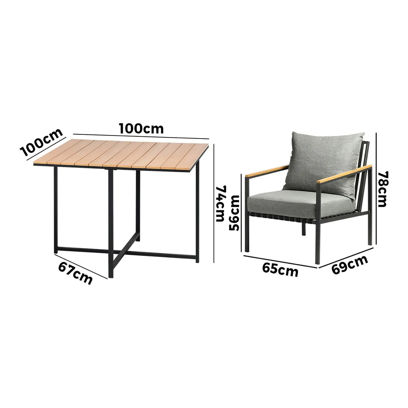 Livsip 4 Seater Outdoor Dining Set Square Table Chairs Patio Furniture Lounge Setting