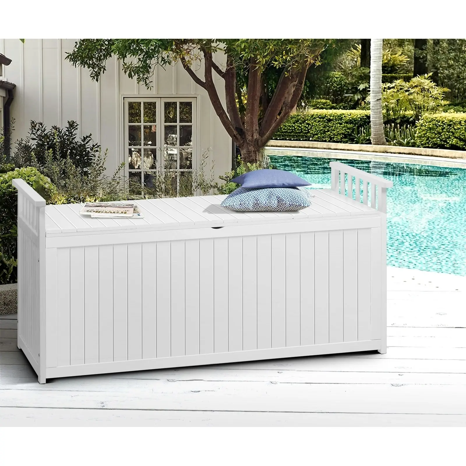 Livsip Outdoor Storage Box Garden Bench Wooden Container Cabinet 500L White