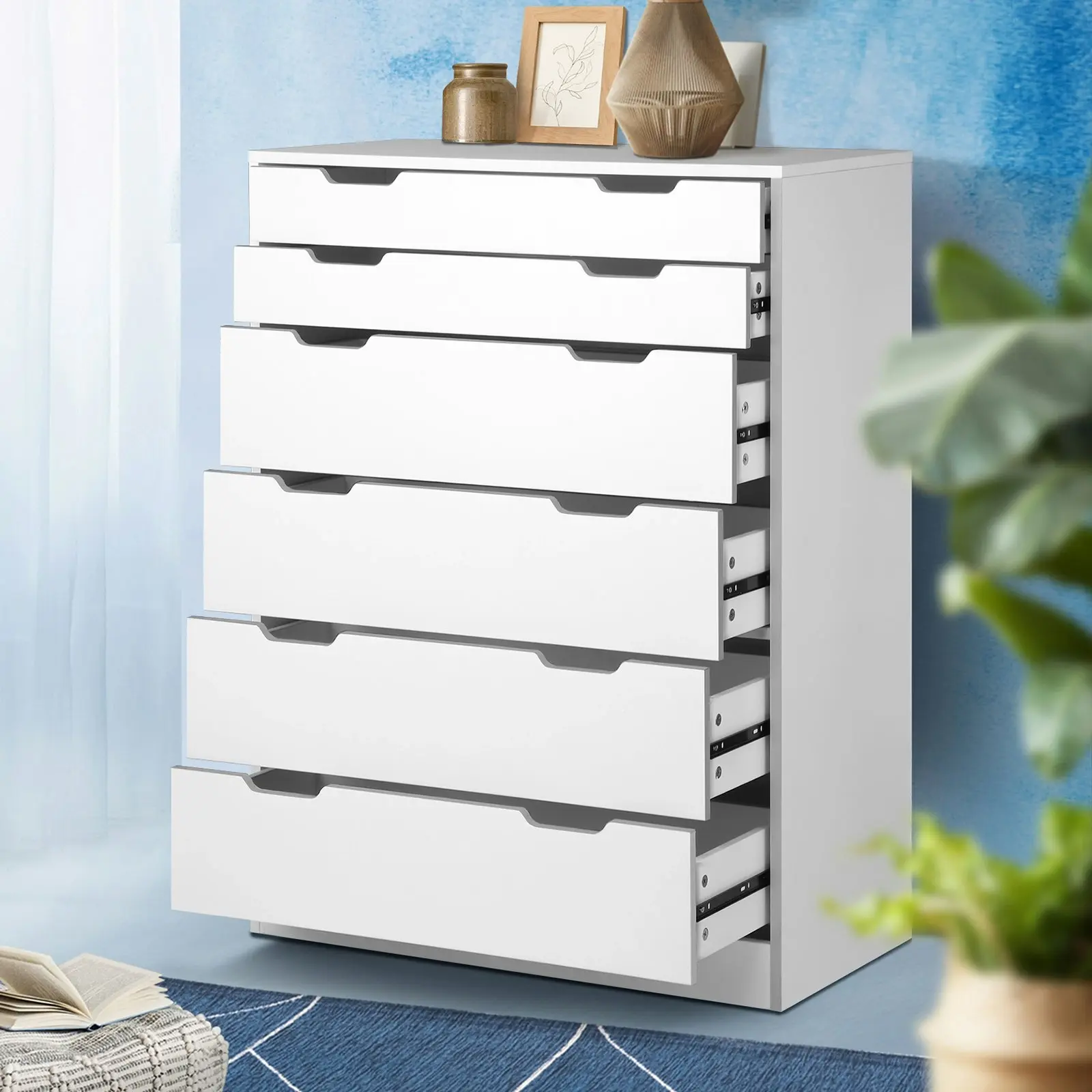 Oikiture 6 Chest of Drawers Tallboy White PMA