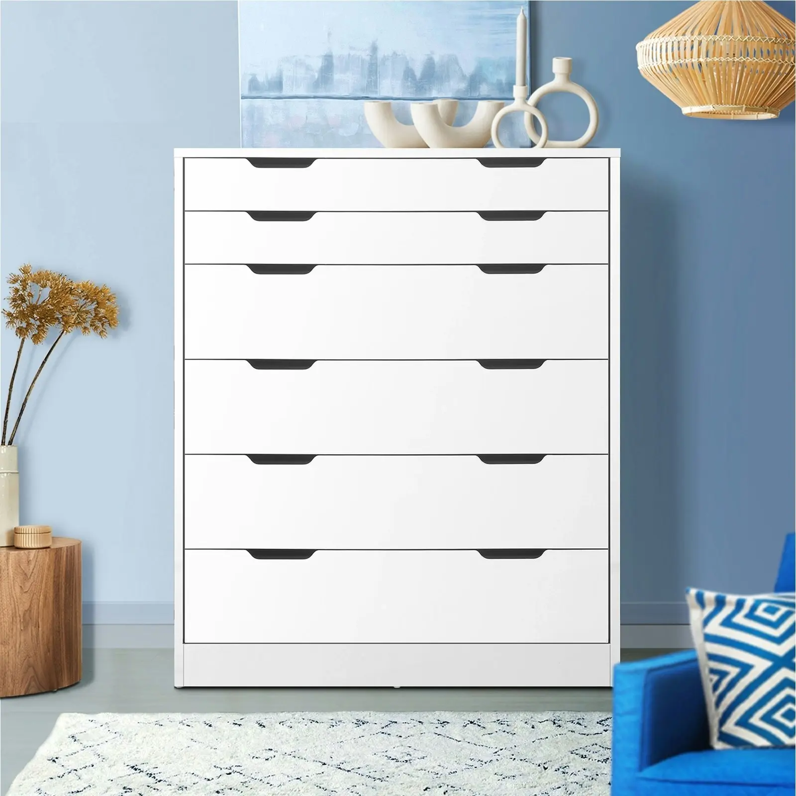 Oikiture 6 Chest of Drawers Tallboy White PMA