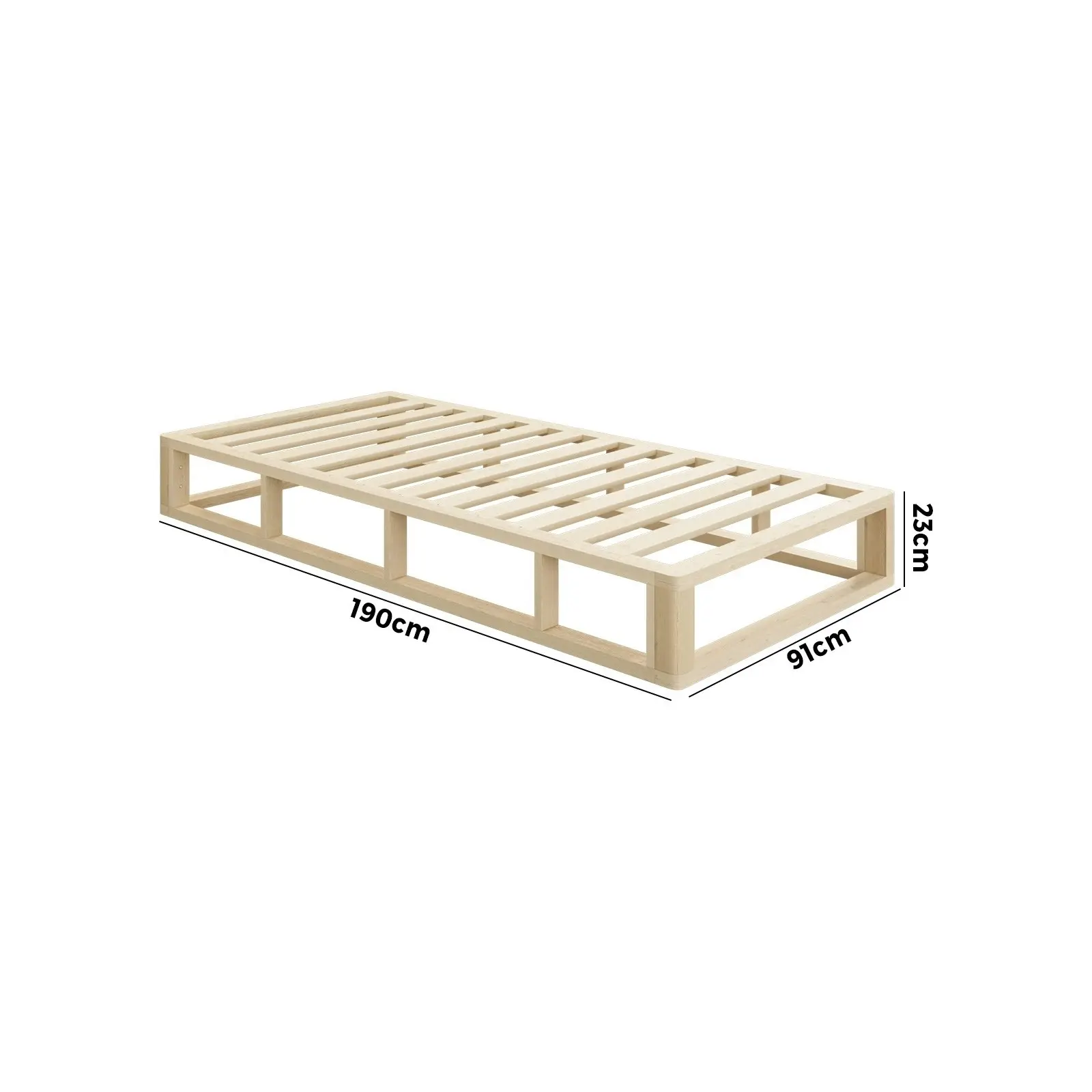 Oikiture Bed Frame Single Size Bed Base Wooden Platform Cage-like Base