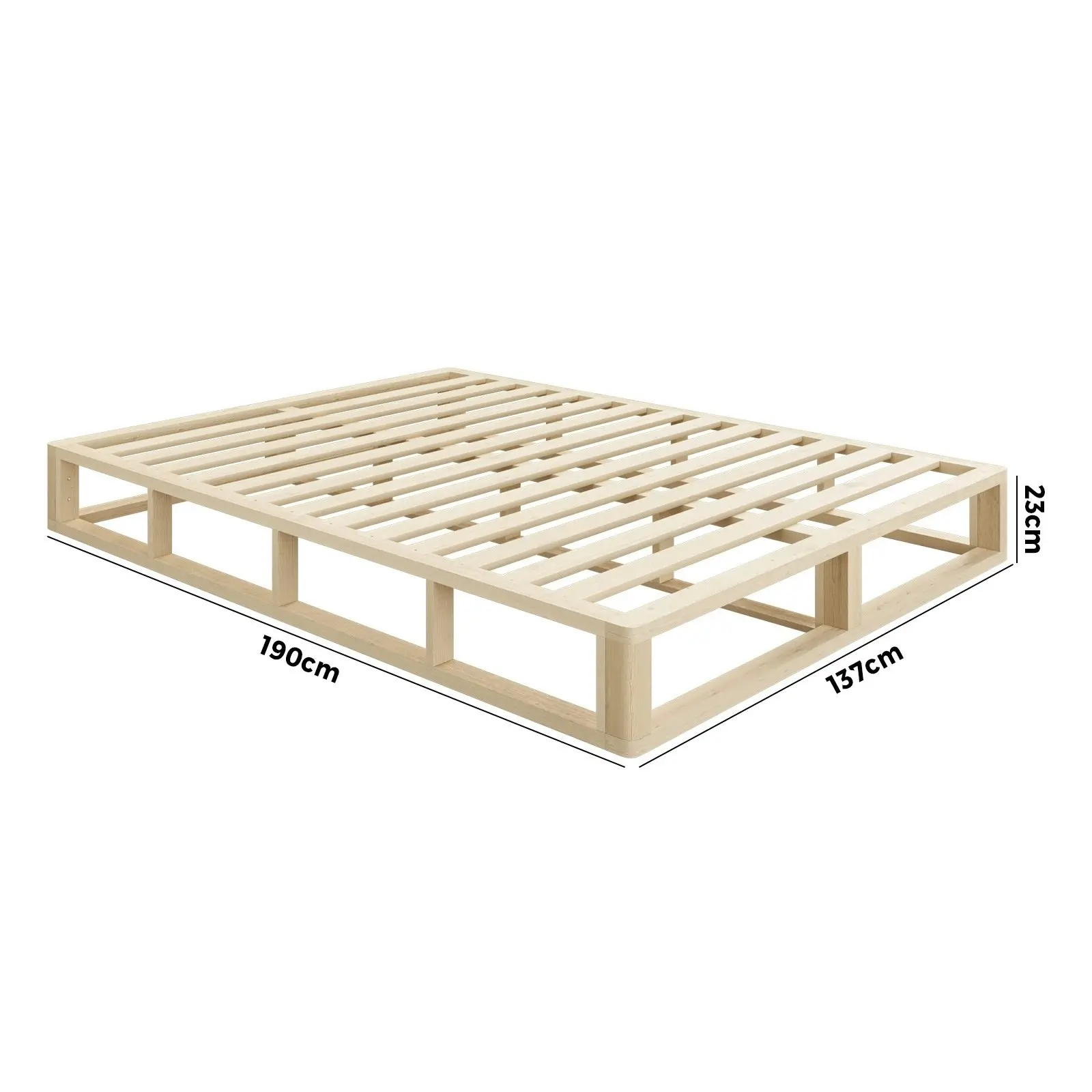 Oikiture Bed Frame Double Size Bed Base Wooden Platform Cage-like Base