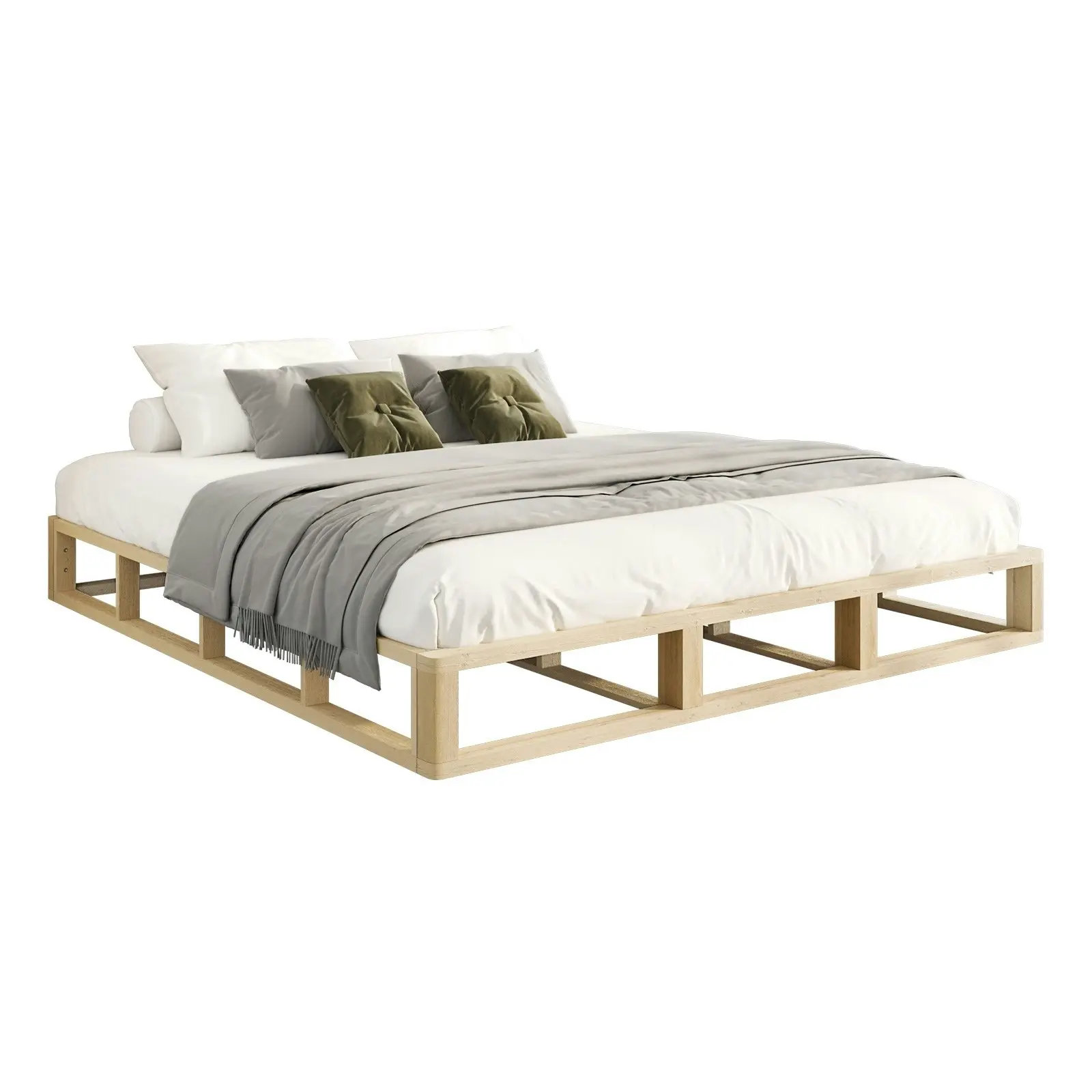 Oikiture Bed Frame King Size Bed Base Wooden Platform Cage-like Base